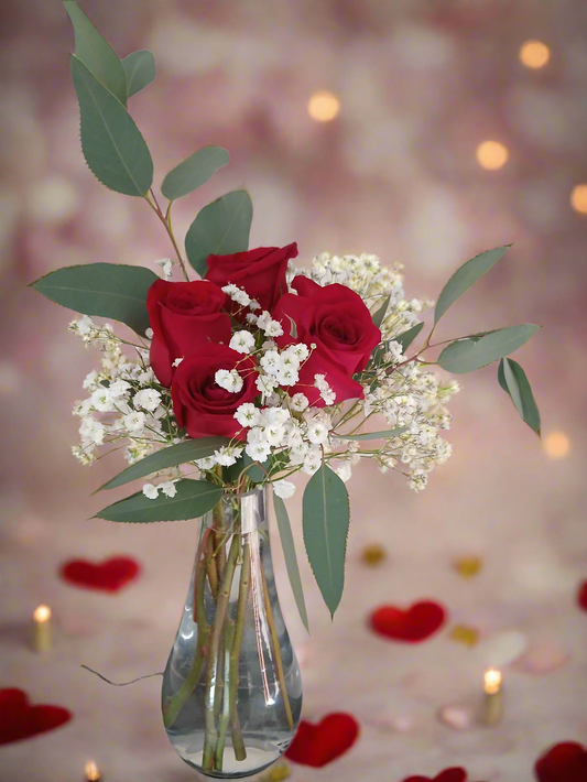 Petite Charm- 5 Rose Floral bouquet with Lush greenery